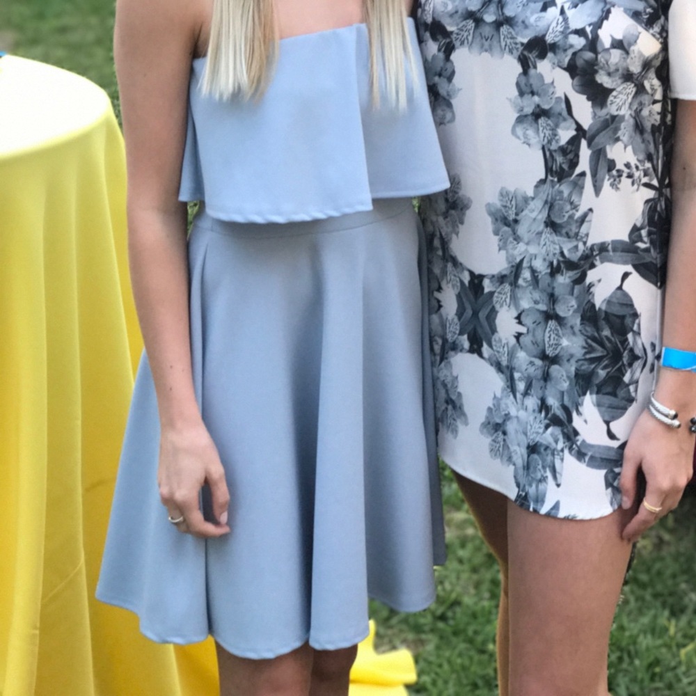 Blue Strapless Flowy Dress